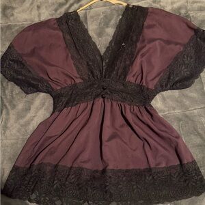 Y2K Rue21 Deep Purple Blouse with Black Lace